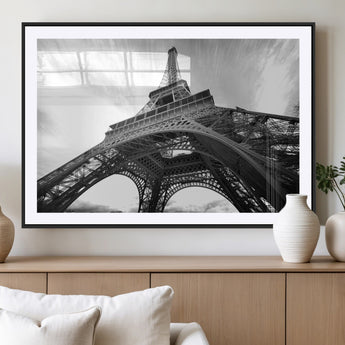40006-MGV-CV-36X24-Eiffel Tower Wall Art – Black and White Architectural Photo Print, Paris Inspired Decor for Bedroom, Office, Studio or Modern