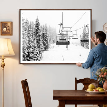 70609-MGV-CV-36X24 - Snowy Ski Lift Wall Art – Black and White Winter Mountain Landscape Canvas Print, Rustic Lodge Decor for Cabin, Living Room or Office