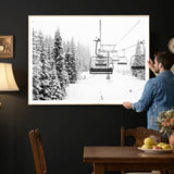 70609-MGV-CV-36X24 - Snowy Ski Lift Wall Art – Black and White Winter Mountain Landscape Canvas Print, Rustic Lodge Decor for Cabin, Living Room or Office