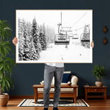 70609-MGV-CV-36X24 - Snowy Ski Lift Wall Art – Black and White Winter Mountain Landscape Canvas Print, Rustic Lodge Decor for Cabin, Living Room or Office