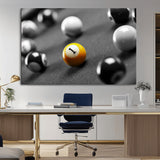 52108-MGV-CV-36X24-Precision Pool Table Wall Art – Close Up Yellow 1 Ball Canvas Print, Hand-Played Billiards Game Decor for Office, Game Room, or