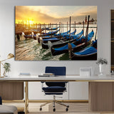 25872-MGV-CV-36X24-Venetian Gondola Dock Wall Art – Serene Sunset Canal Canvas Print, Tranquil Water Travel Decor for Office, Living Room, or Man