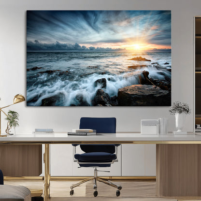 33428-MGV-CV-36X24-Ocean Sunrise Wall Art – Serene Seascape Canvas Print, Coastal Home or Office Decor, Perfect for Living Room, Bedroom, or Study