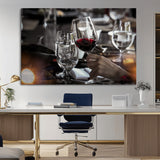 75513-MGV-CV-36X24-Elegant Wine Toast Wall Art – Close-Up Red Wine Glass at Dinner Table Canvas Print, Sophisticated Dining Room or Bar Decor