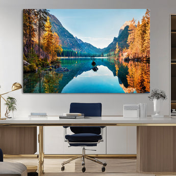 32962-MGV-CV-36X24-Mountain Lake Wall Art – Tranquil Autumn Landscape Canvas Print, Nature Reflection Decor for Living Room, Bedroom, Office or Cabin