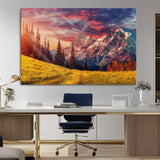 83947-MGV-CV-36X24-Sunset Mountain Landscape Wall Art – Panoramic Alpine Meadow and Snow Capped Peaks Canvas Print, Nature Scenic Decor for Home,