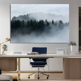 42596-MGV-CV-36X24-Misty Forest Wall Art – Atmospheric Pine Trees Canvas Print, Nature Landscape Decor for Living Room, Bedroom, Office, or Cabin