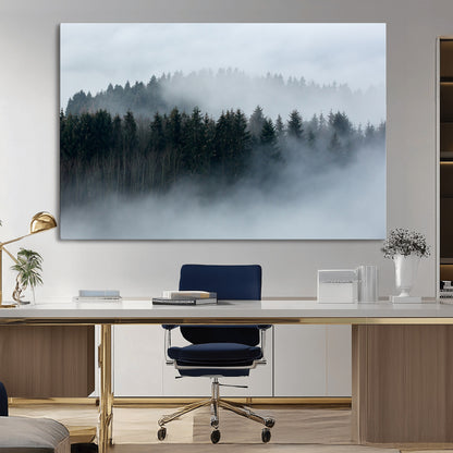 42596-MGV-CV-36X24-Misty Forest Wall Art – Atmospheric Pine Trees Canvas Print, Nature Landscape Decor for Living Room, Bedroom, Office, or Cabin