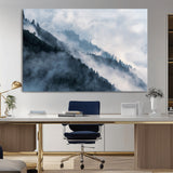 85737-MGV-CV-36X24-Misty Mountain Wall Art – Atmospheric Pine Forest Canvas Print with Fog and Mist, Calm Nature Decor for Living Room, Bedroom,
