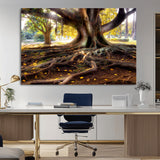 53335-MGV-CV-36X24-Majestic Tree with Sprawling Roots Wall Art – Serene Sunlit Park Scene, Nature Canvas Print, Perfect for Living Room, Office or