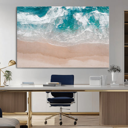 39236-MGV-CV-36X24-Ocean Beach Wall Art – Aerial View of Waves and Sand Canvas Print, Coastal Home Decor for Living Room, Bedroom, Office or Beach