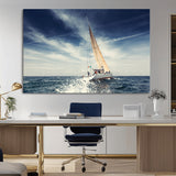 75430-MGV-CV-36X24-Sailing Boat Wall Art – Dynamic Ocean Yacht Canvas Print, Nautical Decor for Living Room, Office, Beach House or Cabin