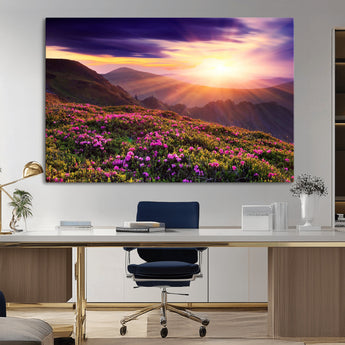 49741-MGV-CV-36X24-Mountain Sunrise Wall Art – Vibrant Floral Landscape Canvas Print, Nature Home Decor for Living Room, Bedroom Office or Cabin