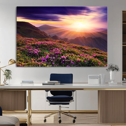49741-MGV-CV-36X24-Mountain Sunrise Wall Art – Vibrant Floral Landscape Canvas Print, Nature Home Decor for Living Room, Bedroom Office or Cabin