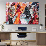 24452-MGV-CV-36X24-Vibrant Jazz Musician Painting - Expressive Art Print of Live Jazz Band, Perfect Wall Decor for Music Lovers and Art Enthusiasts