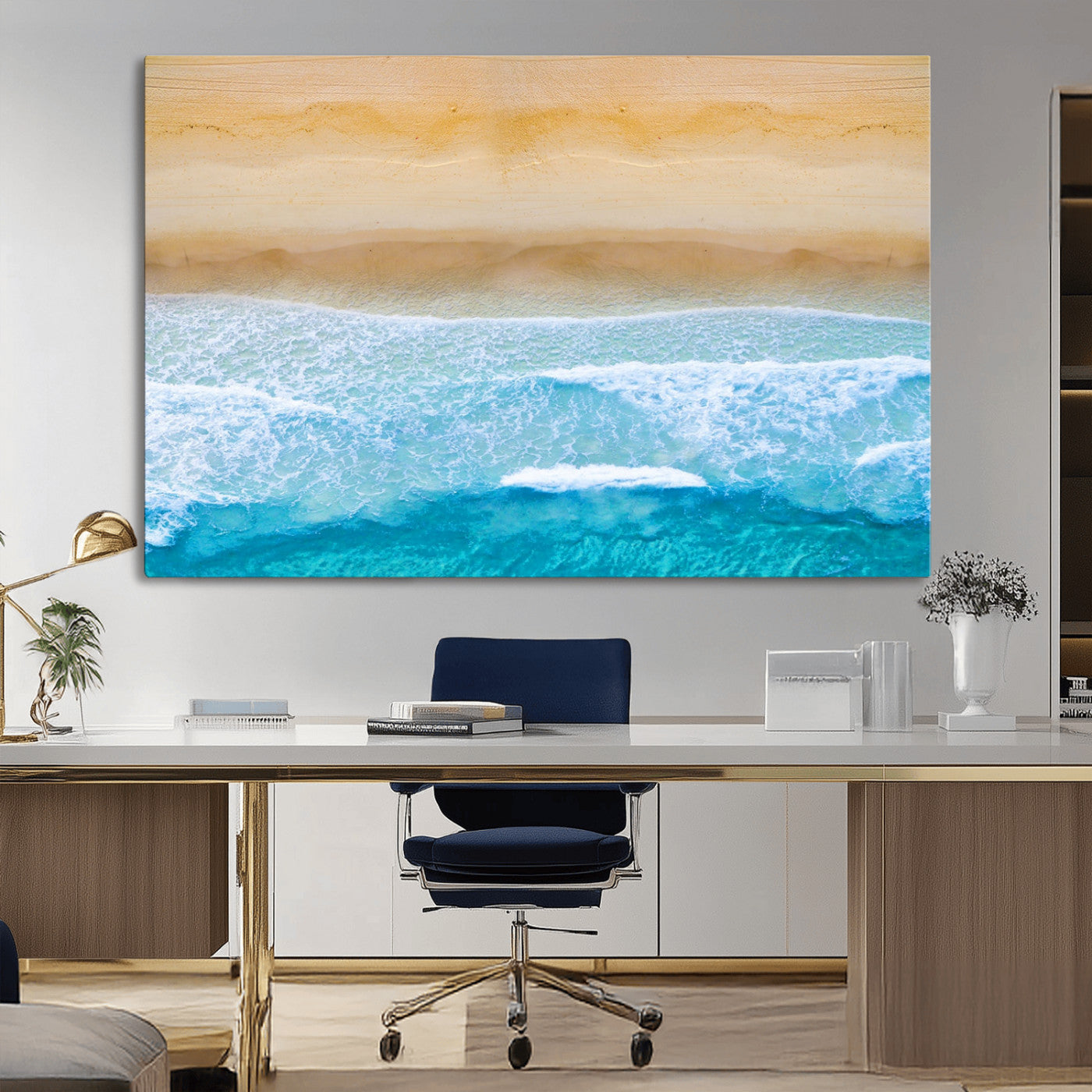 43046-MGV-CV-36X24-Aerial Beach Wall Art – Serene Ocean Waves & Sandy Shore Canvas Print, Coastal Home Decor for Living Room, Bedroom or Office