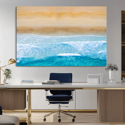 43046-MGV-CV-36X24-Aerial Beach Wall Art – Serene Ocean Waves & Sandy Shore Canvas Print, Coastal Home Decor for Living Room, Bedroom or Office