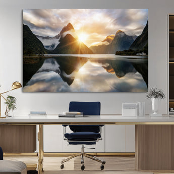 78842-MGV-CV-36X24-Sunrise Mountain Reflection Wall Art – Stunning Nature Landscape Canvas Print for Home, Office, Living Room or Relaxing Space