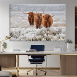 10396-MGV-CV-36X24-Highland Cattle Wall Art – Rustic Winter Landscape Canvas Print, Farmhouse Decor for Living Room, Office, Cabin or Country Home
