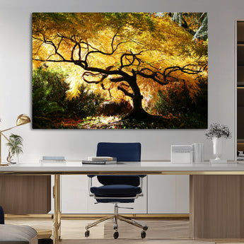 19067-MGV-CV-36X24-Golden Canopy Wall Art – Panoramic Autumn Tree Canvas Print, Warm Seasonal Decor for Living Room, Office or Garden Space