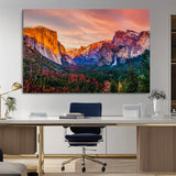 24519-MGV-CV-36X24-Yosemite Valley Sunset Wall Art – Majestic Mountain Landscape with Waterfall and Vibrant Sky, Nature Photography for Home or
