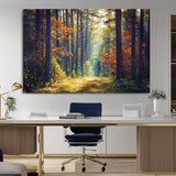 86249-MGV-CV-36X24-Sunlit Autumn Forest Path Wall Art – Peaceful Nature Scene with Fall Foliage, Calming Woods Decor for Home or Office