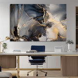 24068-MGV-CV-36X24-Luxury Abstract Wall Art – Gold & Gray Fluid Ink Painting Canvas, Modern Metallic Home Decor, Elegant Office or Living Room Accent