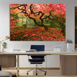 73343-MGV-CV-36X24-Autumn Maple Wall Art – Panoramic Vibrant Red Maple Tree Canvas Print, Seasonal Nature Decor for Office, Living Room or Garden