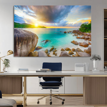23769-MGV-CV-36X24-Tropical Beach Sunset Wall Art – Serene Ocean Canvas Print, Coastal Landscape Decor for Living Room, Bedroom or Office, Peaceful