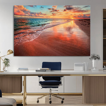 77723-MGV-CV-36X24-Sunset Beach Wall Art – Vibrant Ocean Canvas Print, Coastal Landscape Decor for Living Room, Bedroom or Office, Relaxing Tropical
