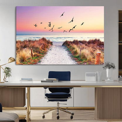 54411-MGV-CV-36X24-Coastal Path Sunrise Wall Art – Serene Ocean Canvas Print, Beach Landscape Decor for Living Room, Bedroom or Office, Peaceful