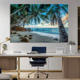 39679-MGV-CV-36X24-Tropical Palm Beach Wall Art – Serene Ocean Canvas Print with Palm Trees and Rocks, Coastal Paradise Decor for Living Room or