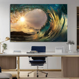 38256-MGV-CV-36X24-Ocean Wave Wall Art – Stunning Sunrise Through Curling Wave Canvas Print, Coastal Surf Photography Seascape Decor for Living Room,