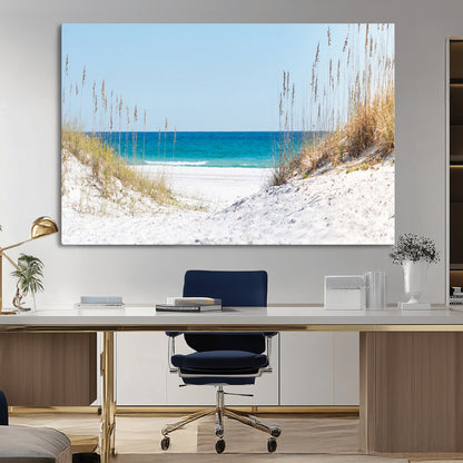 58498-MGV-CV-36X24-White Sandy Beach Wall Art – Panoramic Coastal Canvas Print, Ocean View Decor for Living Room, Bedroom, Office, Relaxing Seaside