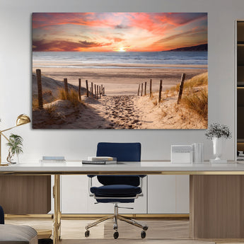 78111-MGV-CV-36X24-Sunset Pathway Wall Art – Panoramic Coastal Canvas Print, Tranquil Beach Decor for Living Room, Office or Bedroom
