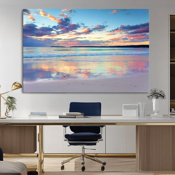 56723-MGV-CV-36X24-Serene Sunset Beach Wall Art – Panoramic Coastal Canvas Print, Peaceful Ocean Reflection Decor for Living Room, Bedroom or Office