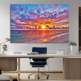 72836-MGV-CV-36X24-Fiery Sunset Beach Wall Art – Panoramic Vibrant Ocean Canvas Print, Dramatic Coastal Decor for Living Room, Bedroom or Office