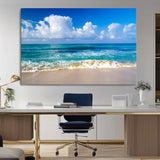 60364-MGV-CV-36X24-Tropical Ocean Wave Wall Art – Serene Blue Sea and White Sand Beach Canvas Print, Coastal Landscape Decor for Living Room, Bedroom