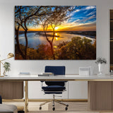 71863-MGV-CV-36X24-Lake Sunset Wall Art – Scenic Nature Canvas Print with Trees and Golden Sky, Serene Landscape Decor for Living Room, Bedroom or