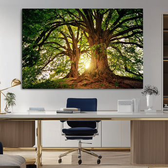 52150-MGV-CV-36X24-Majestic Tree Wall Art – Large Nature Canvas Print with Sunlight Through Branches, Rustic Forest Decor for Living Room, Bedroom or