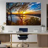 66839-MGV-CV-36X24-Lake Sunset Wall Art – Golden Hour Canvas Print with Trees and Water Reflection, Scenic Landscape Photography for Living Room,
