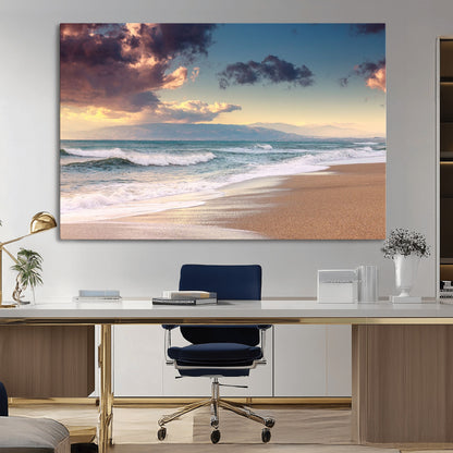 42253-MGV-CV-36X24-Serene Beach Waves Wall Art – Tranquil Ocean Horizon Canvas Print, Coastal Seascape Decor for Living Room or Office Wall