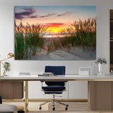 25576-MGV-CV-36X24-Beach Grass Sunset Wall Art – Coastal Sand Dune Landscape Canvas Print, Ocean View Nature Decor for Living Room or Office Wall