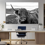 83810-MGV-CV-36X24-Highland Cow Wall Art – Black and White Highland Cattle Print, Rustic Farmhouse Animal Decor for Living Room or Office