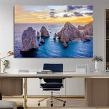 72955-MGV-CV-36X24-Ocean Rock Formation Wall Art – Sunset Coastal Seascape Print, Beach Landscape Decor for Living Room or Office