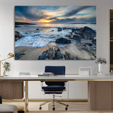 17902-MGV-CV-36X24-Rocky Shore Ocean Sunset Wall Art – Coastal Seascape Canvas Print, Nature Beach Decor for Living Room or Office