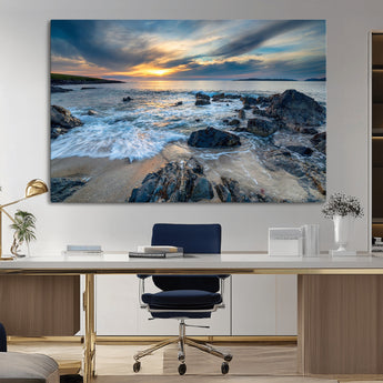 17902-MGV-CV-36X24-Rocky Shore Ocean Sunset Wall Art – Coastal Seascape Canvas Print, Nature Beach Decor for Living Room or Office