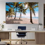 98175-MGV-CV-36X24-Tropical Palm Beach Wall Art – Relaxing Ocean Shore Canvas Print with Palm Trees, Coastal Summer Decor for Living Room, Bedroom or