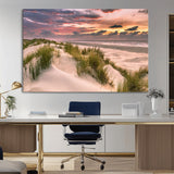 60570-MGV-CV-36X24-Beach Sunset Wall Art – Coastal Sand Dunes and Ocean Horizon Canvas Print, Tranquil Seascape Photography Decor for Living Room or