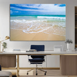20660-MGV-CV-36X24-Ocean Wave Beach Wall Art – Serene Blue Sea and Sandy Shore Canvas Print, Coastal Landscape Photography Decor for Living Room or